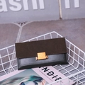 Vintage long patchwork wallet in brown suede and green leather with golden metal lock - Dark Green