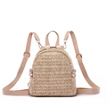 Chic woven mini backpack for women with pearl zipper and colorful floral beads - Dark Khaki
