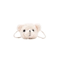Cute beige fleece bear-shaped crossbody bag with soft plush texture and woven strap - White