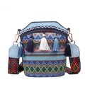 Bolso saco tejido de estilo étnico con flecos coloridos y estampados - Azul