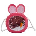 Bolso bandolera rosa de conejo para niños con ventana de lentejuelas y zanahorias - Rosa Rojo