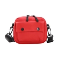 Simple red canvas crossbody bag for kids with black decorative buttons and zipper - Red