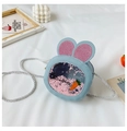 Light blue rabbit shoulder bag for girls featuring pink glitter ears and carrot charms - Blue