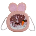 Pink rabbit ear crossbody bag for kids with sparkling sequins and carrot window design - Pink