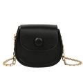 Mini black PU leather round crossbody bag for girls with golden chain strap - Black