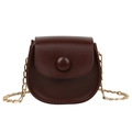 Mini brown faux leather saddle crossbody bag for girls with gold chain and flap closure - Dark Brown