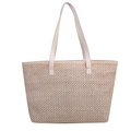 Schicke beige Strohtasche mit Webstruktur und weißen Henkeln für Sommer und Strand - Gebrochenes Weiß