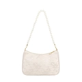 Chic pleated underarm bag in cream white with floral lace and elegant pearl strap - Beige