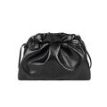 Petit sac nuage plissé noir en cuir élégant avec bandoulière fine pour femme moderne - Noir