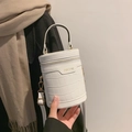 Witte cilindertas met krokodillenpatroon, gouden letters en handvat bovenop - Wit