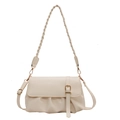Chic cream white pleated shoulder bag with adjustable strap and belt buckle detail - Off White