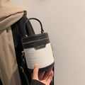 Kleine zwart-witte cilindervormige emmertas met krokodillenprint en handvat - Zwart en Wit