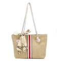 Bolso de paja con rayas rojas y blancas y pañuelo decorativo de seda en asa - Caqui - Raya Roja