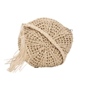 Minimale ronde stro schoudertas met handgemaakte kwast en handige ritssluiting - Rond / Rond Beige