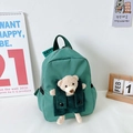 Zaino verde per bambini in tela con orsetto di peluche e tasca in velluto a coste - Verde