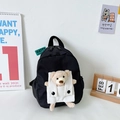 Zaino nero per bambini con orsetto di peluche 3D e tasca in velluto a coste - Nero