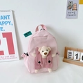 Zaino rosa per bambini con orsetto di peluche carino nella tasca frontale di velluto - Rosa