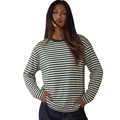 T-shirt da donna a maniche lunghe a righe verdi e bianche, vestibilità comoda e larga - S / Verde