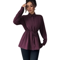 Camicia in chiffon viola scuro a maniche lunghe da donna con coulisse regolabile in vita - S / Viola scuro