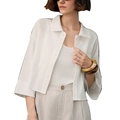 Women's minimalist white cotton long sleeve short shirt with natural texture and buttons - S / White