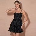 Black floral lace camisole dress featuring elegant heart-shaped neckline and A-line silhouette - S / Black