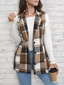 Women's plaid suit vest with notched lapel and buttons in a classic checkered pattern - S / Tan
