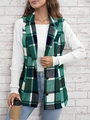 Elegant green plaid sleeveless vest jacket with lapel collar and single-breasted buttons - S / Light Green