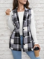 Detail of plaid vest jacket with single-breasted buttons and classic collar design - S / Dark Gray