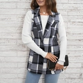 Elegant plaid vest sleeveless cardigan jacket for women styled with a white knit top - S / Dark Gray