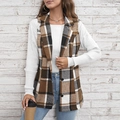 Elegant plaid sleeveless long vest with double-breasted buttons and classic lapel design - S / Tan