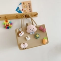 Beige felt tote bag for kids with cute cloud and sheep plush patches and sturdy handles - Khaki