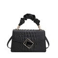 Sac à bandoulière noir chic à motif crocodile avec poignée plissée et fermoir doré - Noir