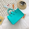 Minimalist cyan blue felt tote bag with metal snap button and sturdy dual handles - Lake Blue