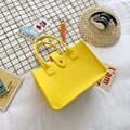 Minimalist bright yellow felt tote bag with metal snap button and sturdy handles - Yellow