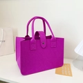 Minimalist fuchsia felt tote bag with metal buckle closure and large capacity design - Purple