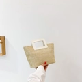 Borsa tote intrecciata beige con manici in pelle bianca per moda estiva femminile - Bianco