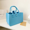 Sky blue minimalist felt tote bag with large capacity and metal snap closure - Light Blue