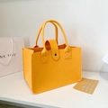 Large yellow felt tote bag with reinforced handles and snap button closure - Orange