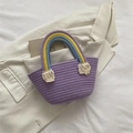 Retro hand-woven purple cotton handbag with rainbow handle and tassel detail - Purple
