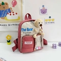 Zaino per bambini rosa e beige con orsetto 3D e pompon colorati stile alla moda - Rosso anguria