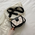 Contrast rhombus pattern shoulder bag in white and brown with black wide strap - Black