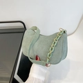 Light green corduroy shoulder bag with elegant acrylic chain and gold metal accents - Green