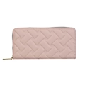 Women's pink long zip-around wallet with elegant woven pattern and gold metal zipper - Pink