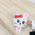 Mini bolso bandolera de conejo blanco para niñas con orejas lindas y lazo rojo - Blanco