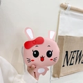 Bolso bandolera de conejo rosa para niñas con lazo rojo y correa tejida en blanco - Rosa