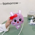 Bolso bandolera de conejo morado para niña con lazo rojo y correa de hombro tejida - Púrpura
