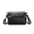 Borsa a tracolla nera in pelle PU con ampia tracolla in stile etnico colorato - Nero