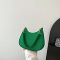 Bright green crocodile pattern half-moon shoulder bag with gold chain strap detail - Green