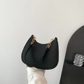 Black crescent handbag with crocodile texture and elegant gold metal chain strap - Khaki