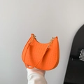 Bright orange half-moon bag with faux crocodile pattern and golden metal chain strap - Orange